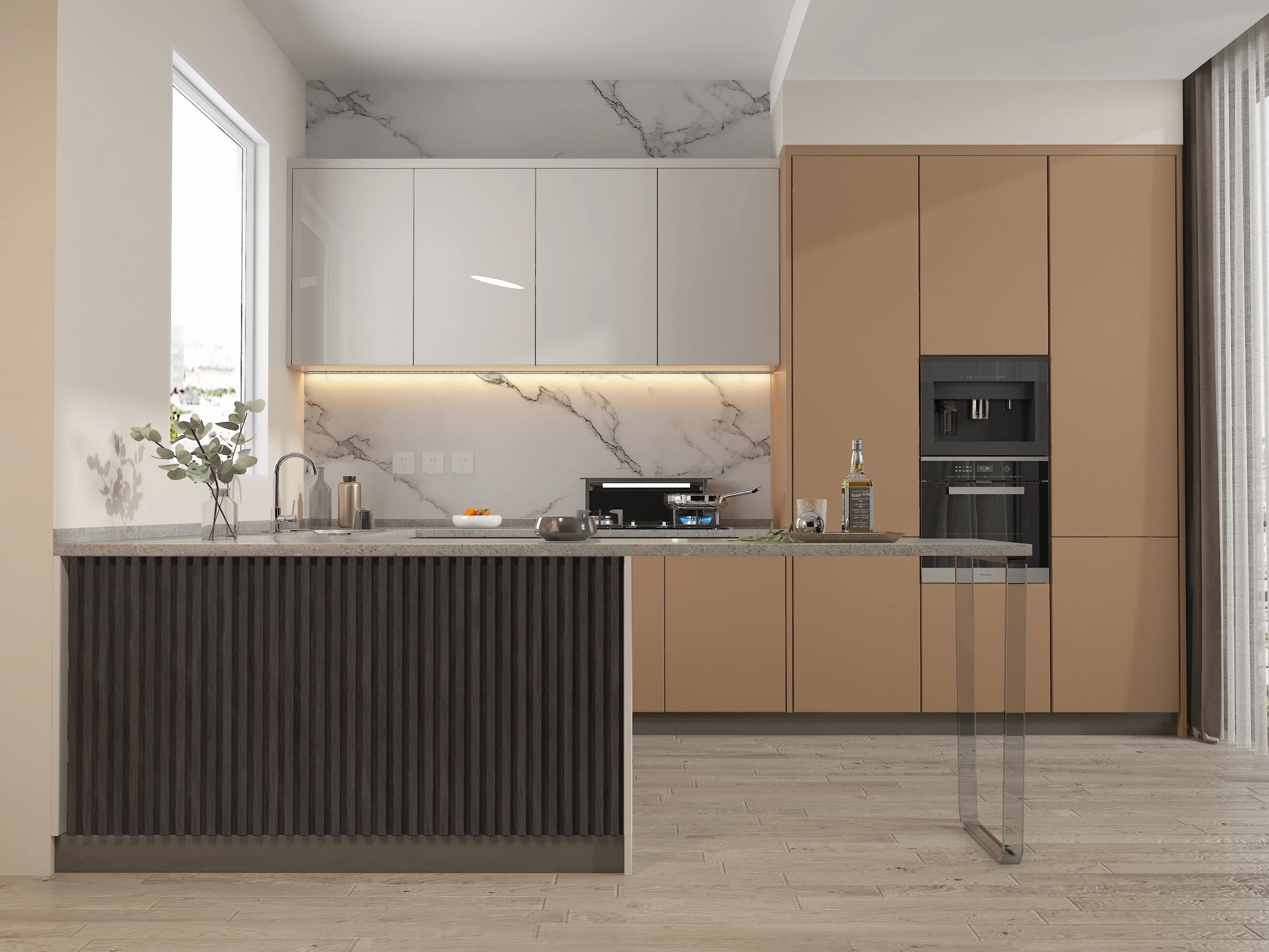 14-Pack Dark Smoky Oak WPC Fluted 3D Wall Panels |  68 sq. ft./Box - Image 2
