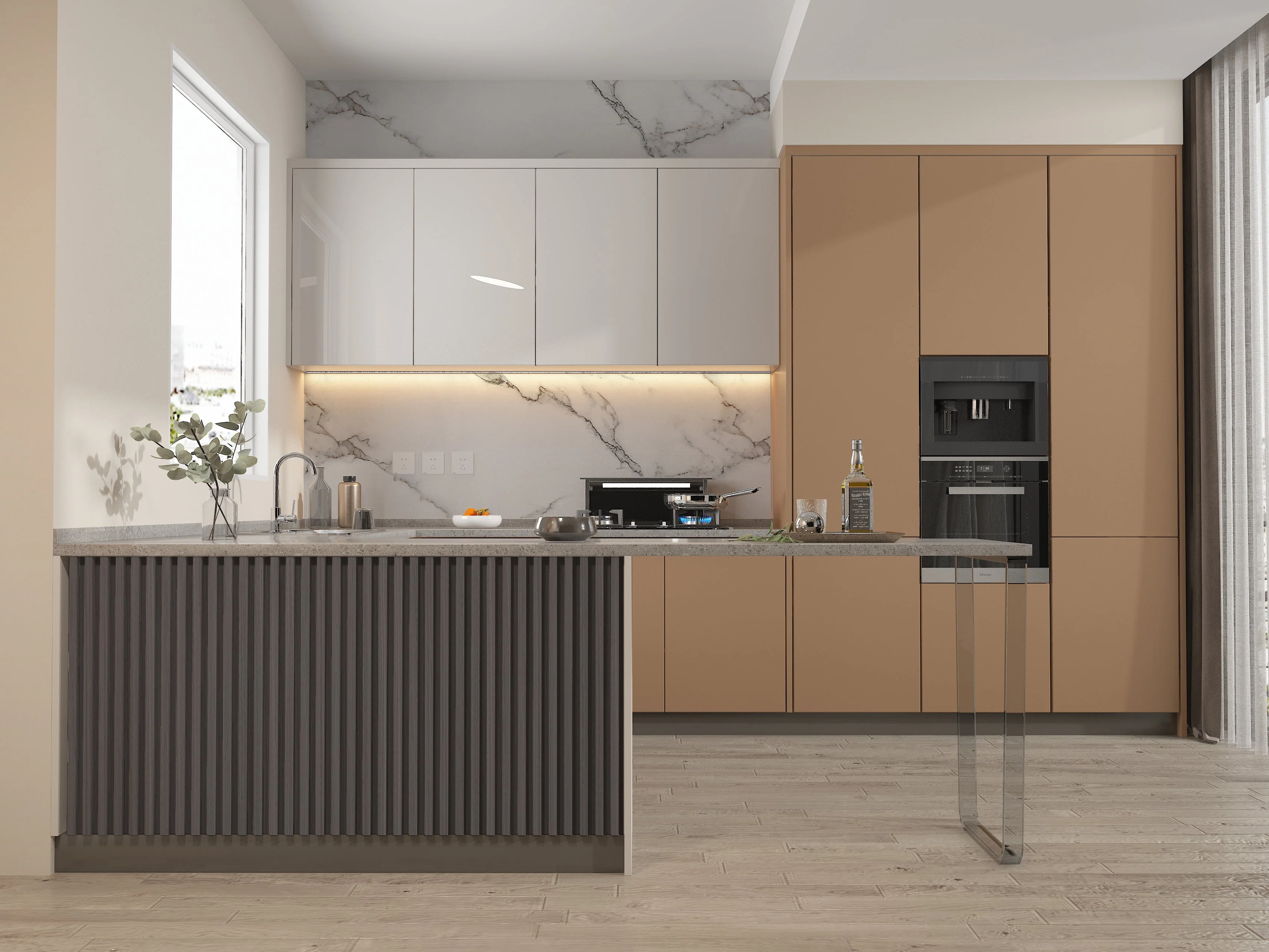 14-Pack Oak Gray WPC Fluted 3D Wall Panels | 68 sq. ft./Box - Image 2
