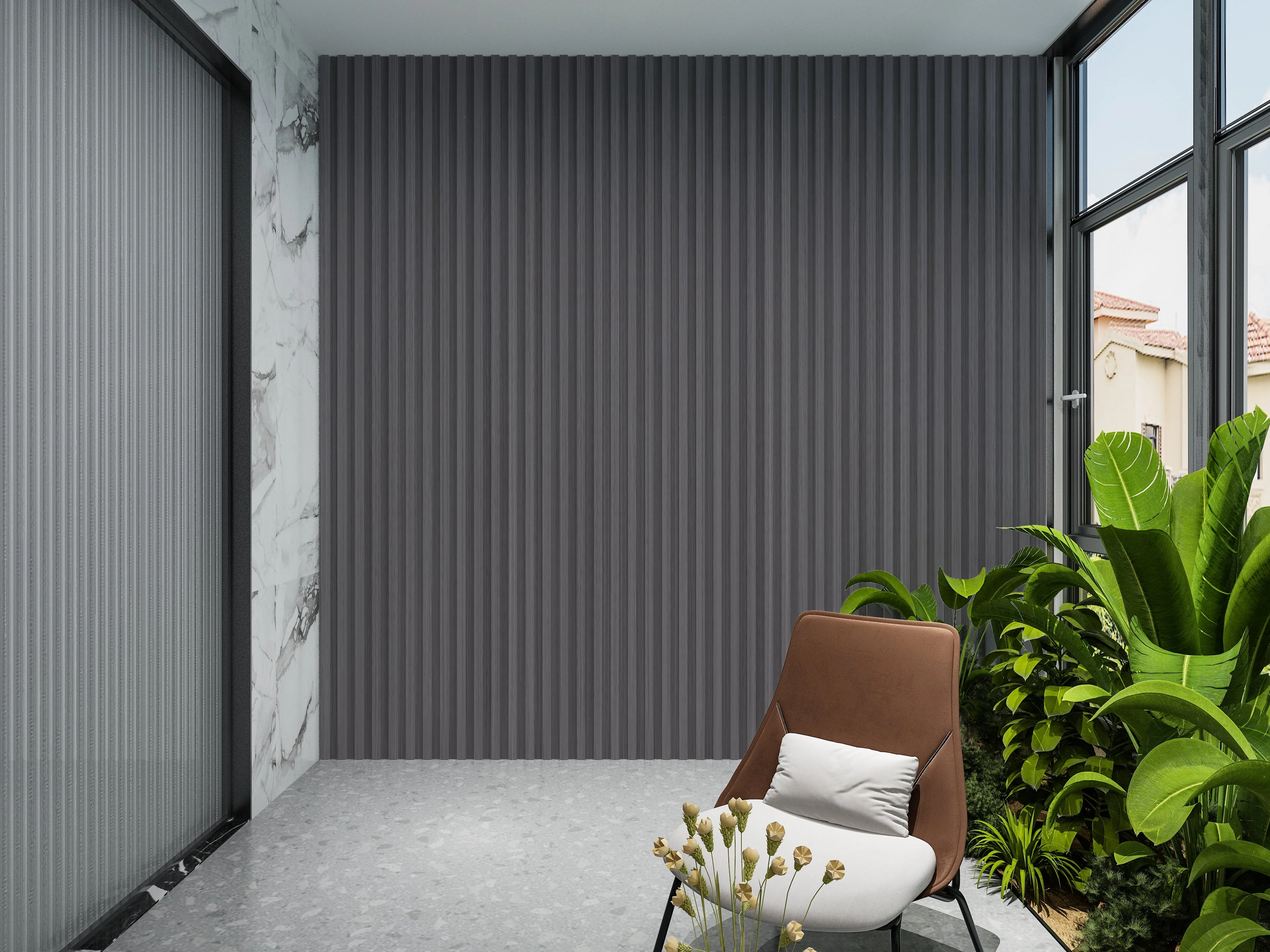 14-Pack Oak Gray WPC Fluted 3D Wall Panels | 68 sq. ft./Box - Image 5