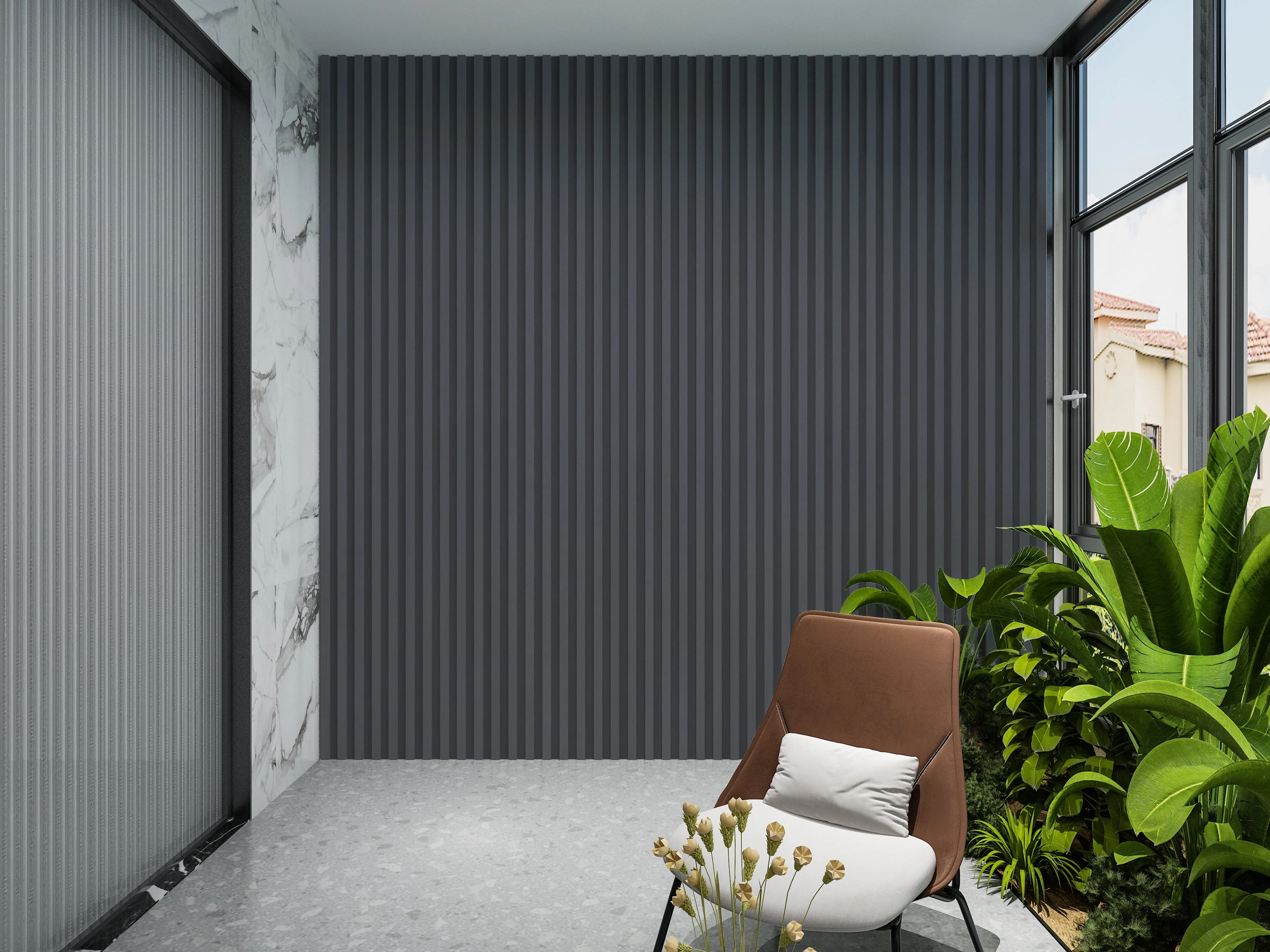 14-Pack Silver Gray Metallic WPC Fluted 3D Wall Panels | 68 sq. ft./Box - Image 5