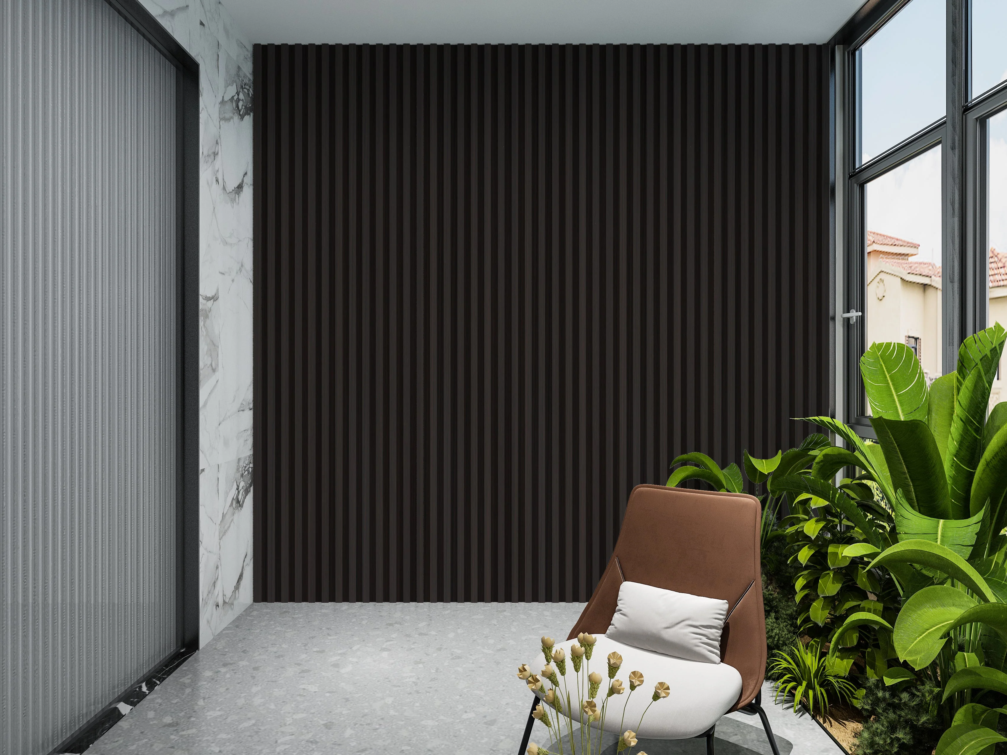 14-Pack Walnut Ink Metallic WPC Fluted 3D Wall Panels | 68 sq. ft./Box - Image 5
