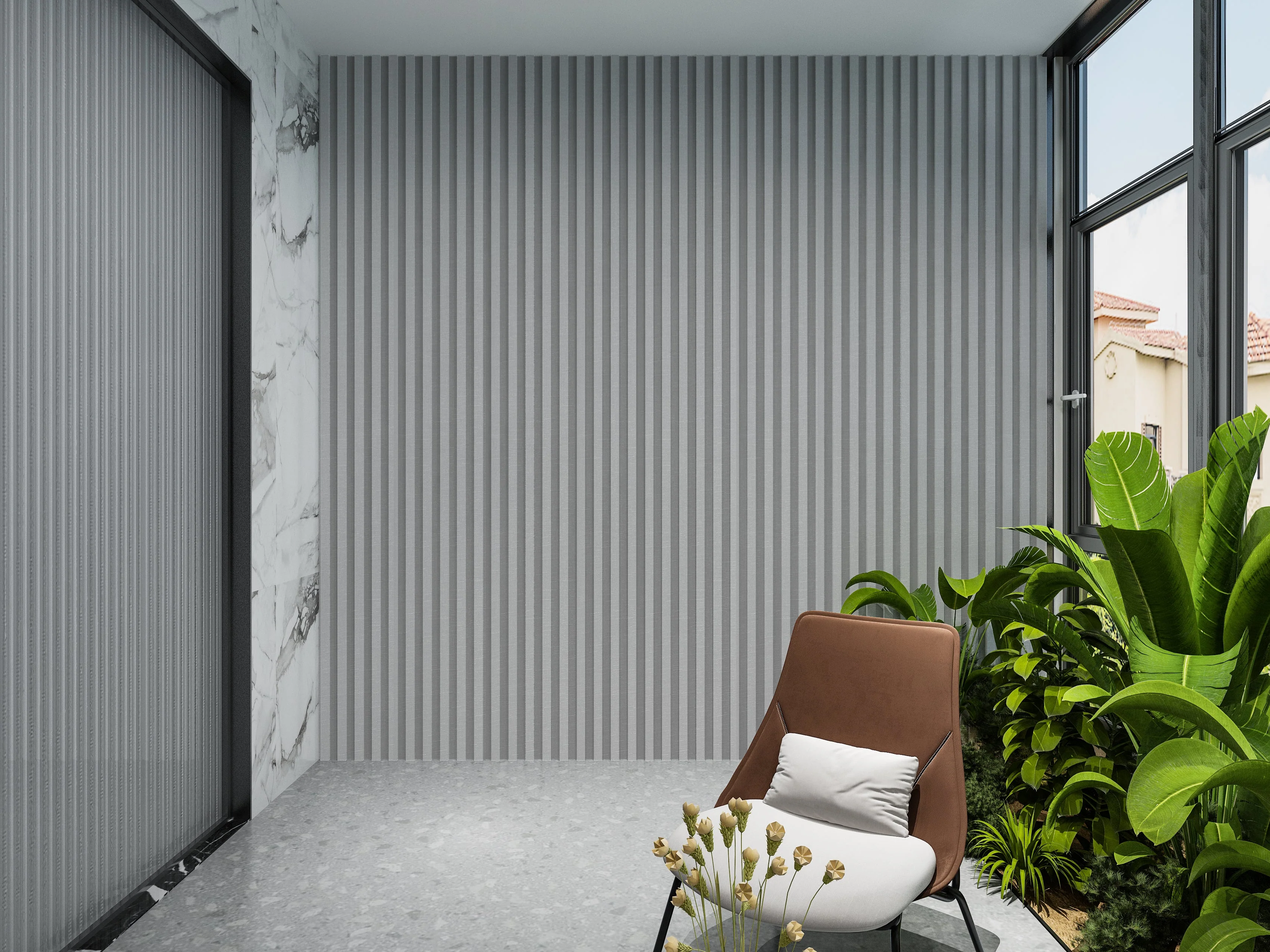 14-Pack White linen WPC Fluted 3D Wall Panels | 68 sq. ft./Box - Image 5
