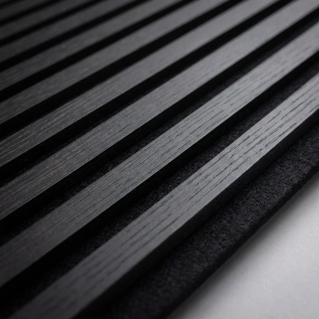 Black Acoustic Wood Slat Wall Panel | Premium 3-Sided Veneer | Sound-Absorbing - Image 3