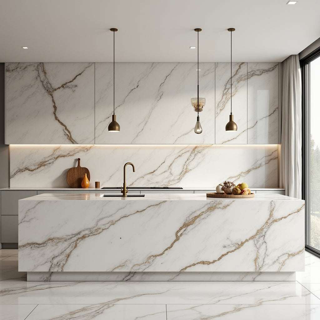 Gray and Beige Veined White Marble PVC Wall Panel – 4x8 ft, UV Protected, Fireproof & Waterproof, (32 sq. ft) - Image 3